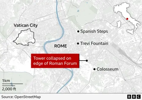 Emergency Rescue Operation Underway After Collapse of Medieval Tower in Rome