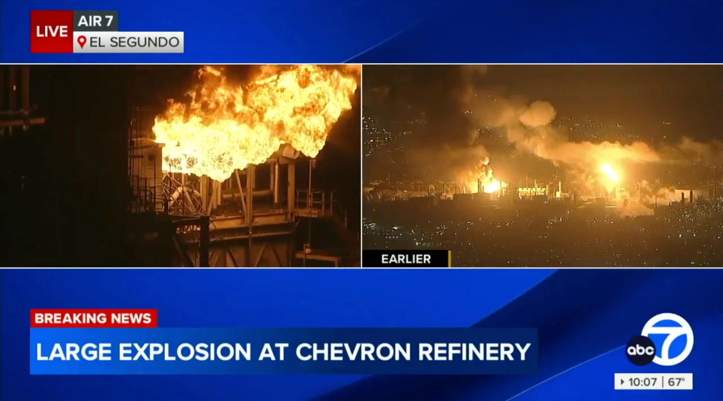 Massive Fire Engulfs Chevron Refinery in El Segundo, California
