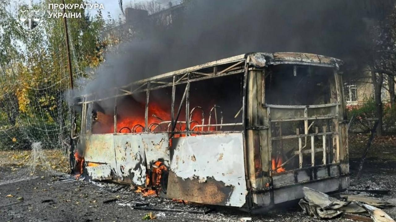 Russian glide bomb strike on buses kills at least 30 in Ukraine’s eastern city